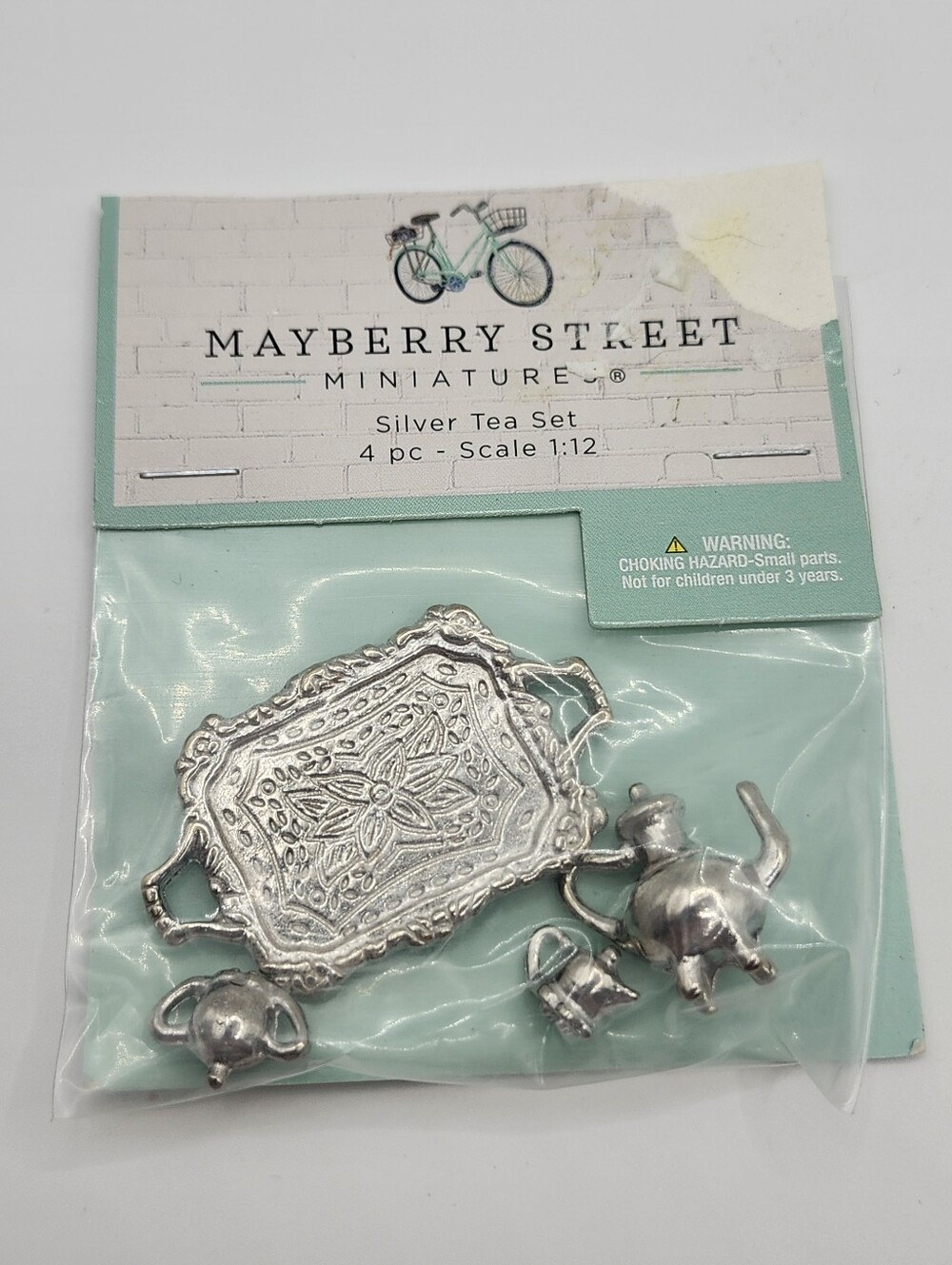 Mayberry Street Miniature 4 Pc Silver Tea Set 1:12 Scale Hobby Lobby US Product